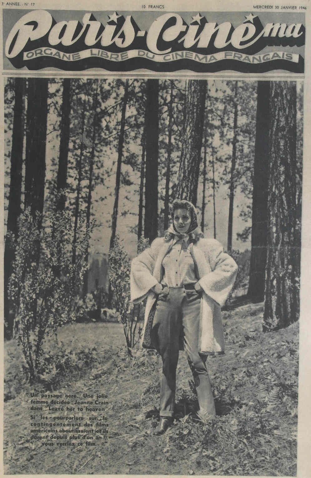 PARIS-CINEMA magazine side cover Issue 17 30 January 1946