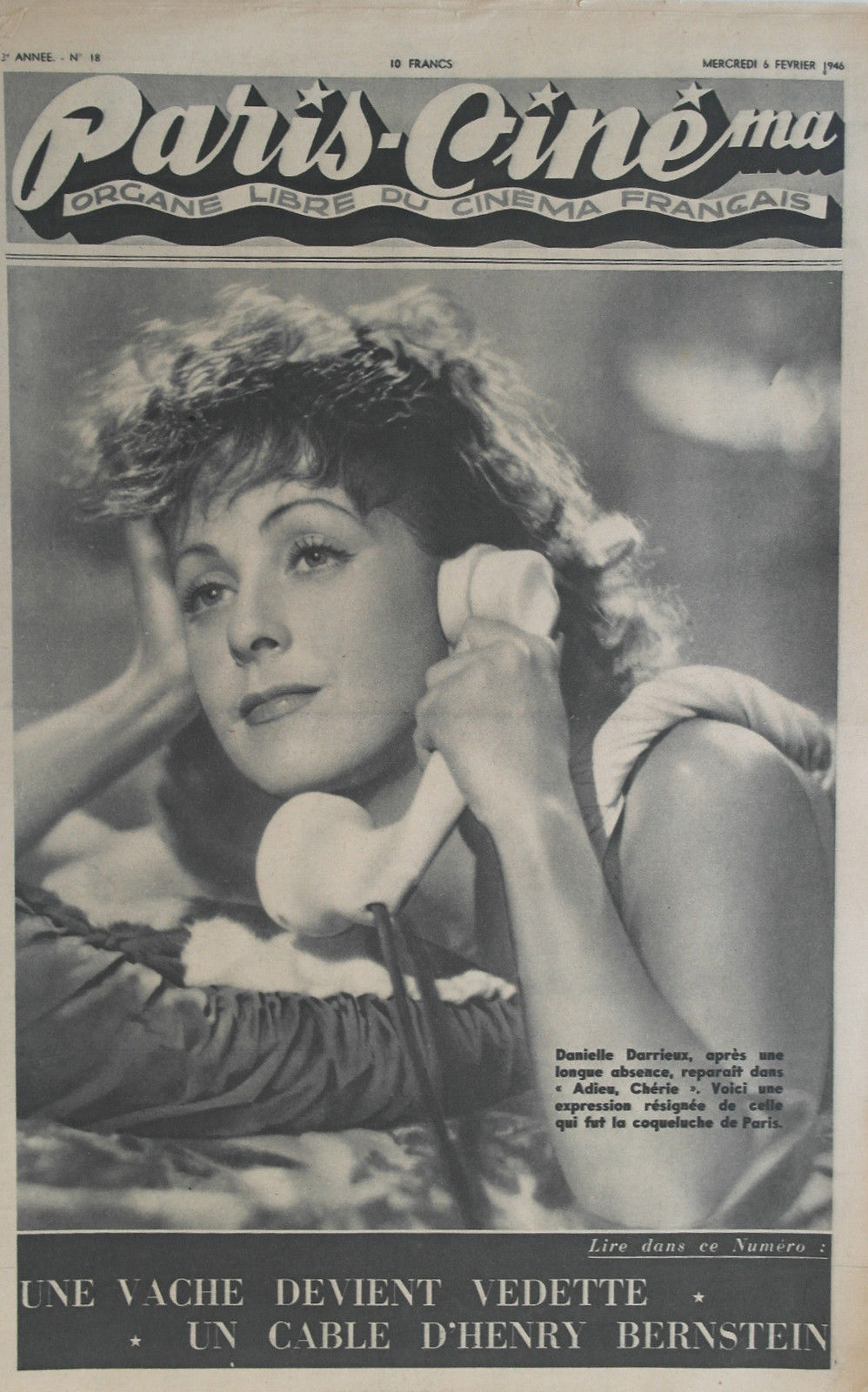PARIS-CINEMA magazine side cover Issue 18 6 February 1946