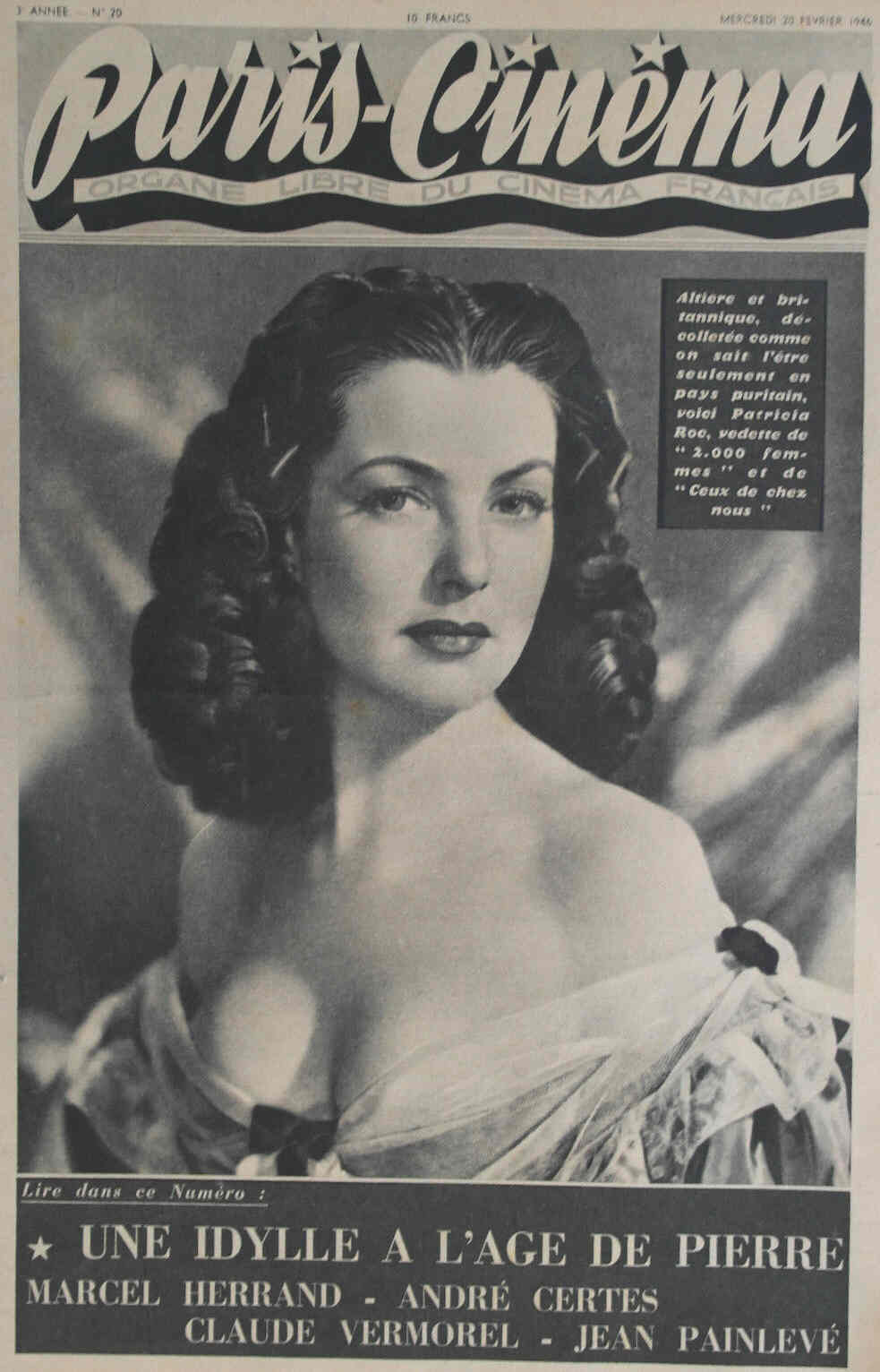 PARIS-CINEMA magazine side cover Issue 20 20 February 1946