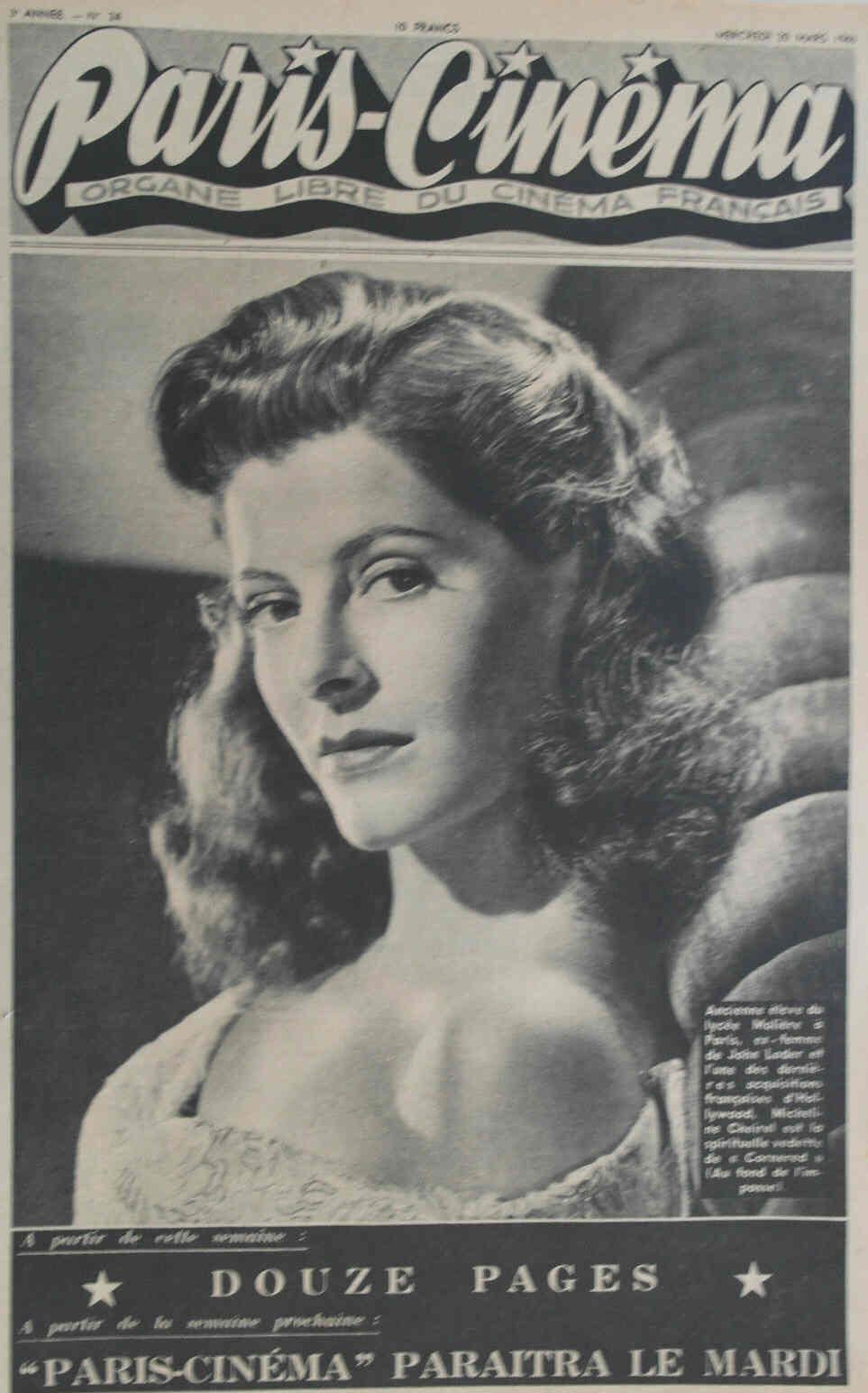 PARIS-CINEMA magazine side cover Issue 24 20 March 1946