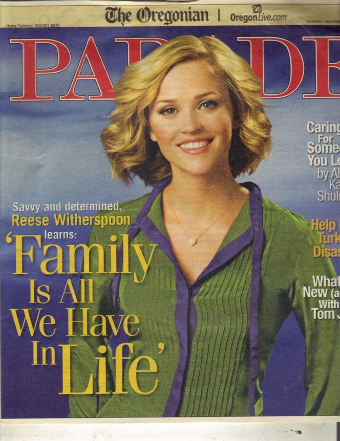 PARADE (USA) magazine side cover 23 November 2008