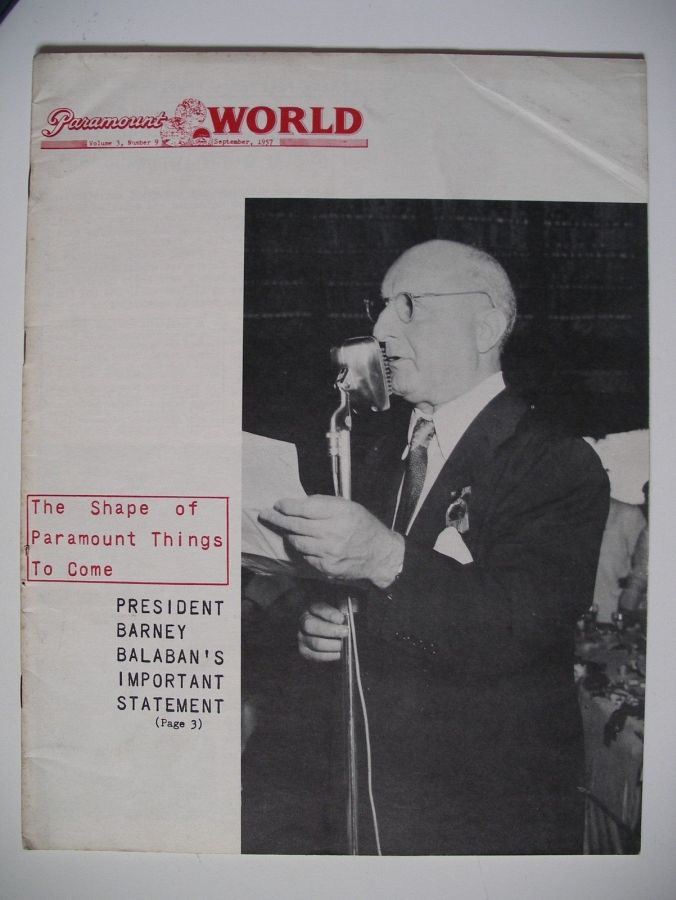 PARAMOUNT WORLD magazine side cover  September 1957