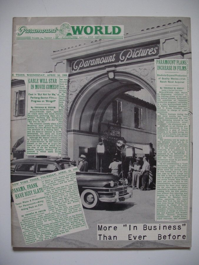 PARAMOUNT WORLD magazine side cover  April 1958