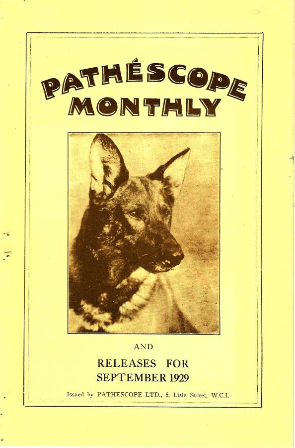 PATHESCOPE MONTHLY magazine side cover Issue 1 September 1929