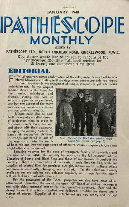 PATHESCOPE MONTHLY magazine side cover  January 1940