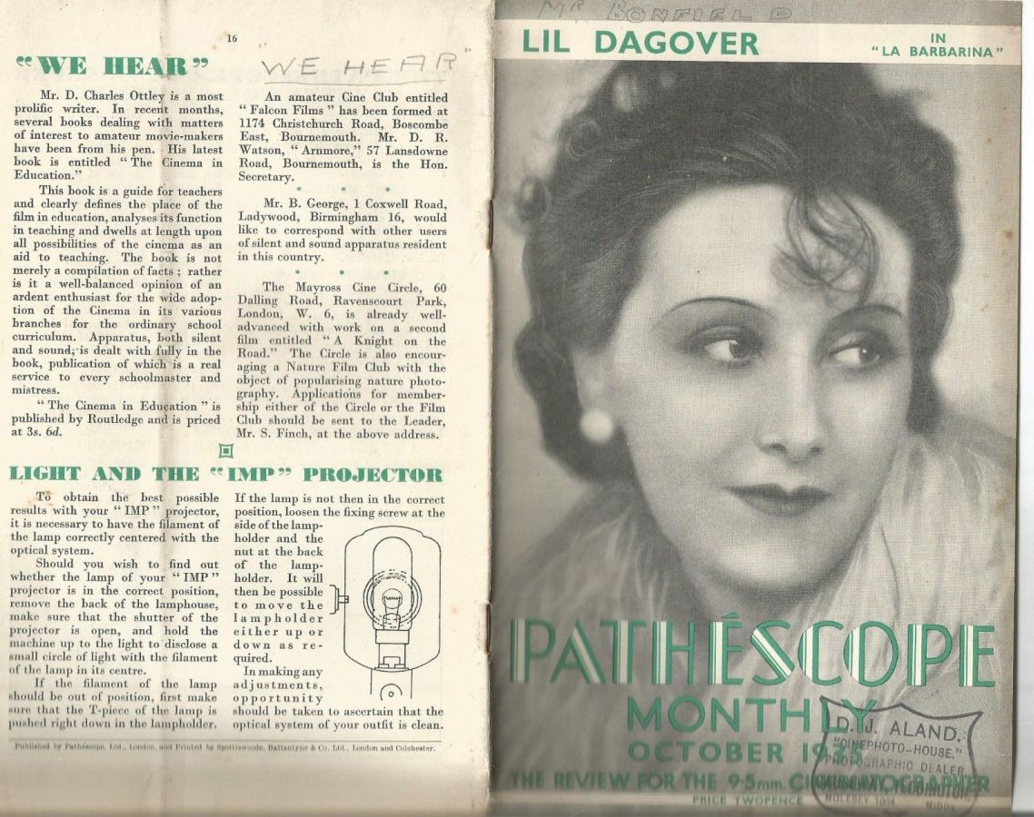 PATHESCOPE MONTHLY magazine side cover  October 1935