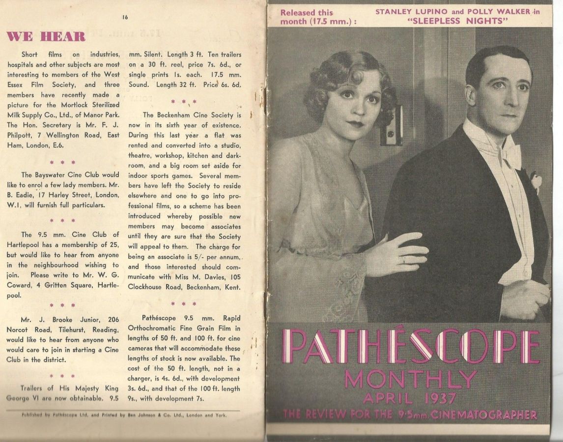 PATHESCOPE MONTHLY magazine side cover  April 1937