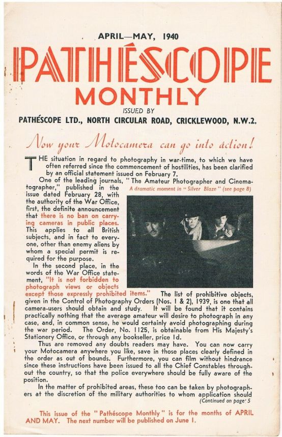 PATHESCOPE MONTHLY magazine side cover  April/May 1940