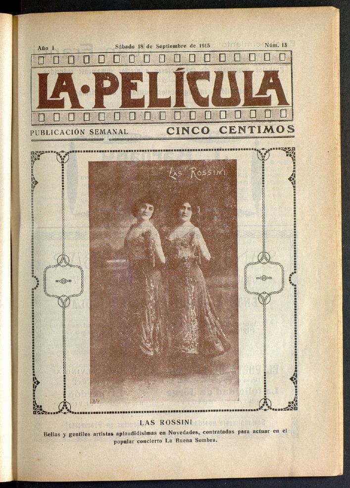 LA PELICULA (SPAIN) magazine side cover Issue 13 18 September 1915