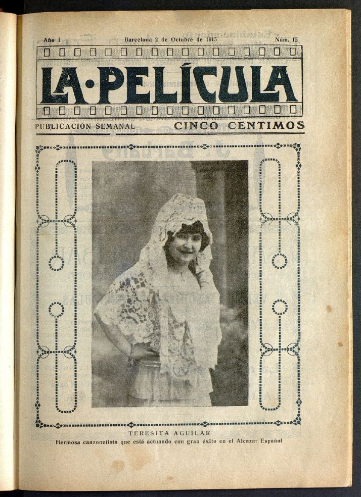 LA PELICULA (SPAIN) magazine side cover Issue 15 2 October 1915
