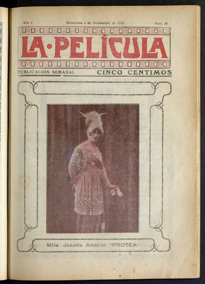 LA PELICULA (SPAIN) magazine side cover Issue 20 6 November 1915