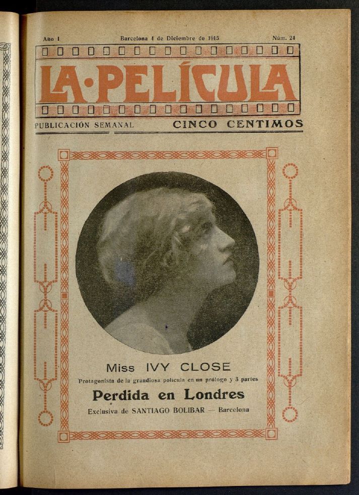 LA PELICULA (SPAIN) magazine side cover Issue 24 4 December 1915