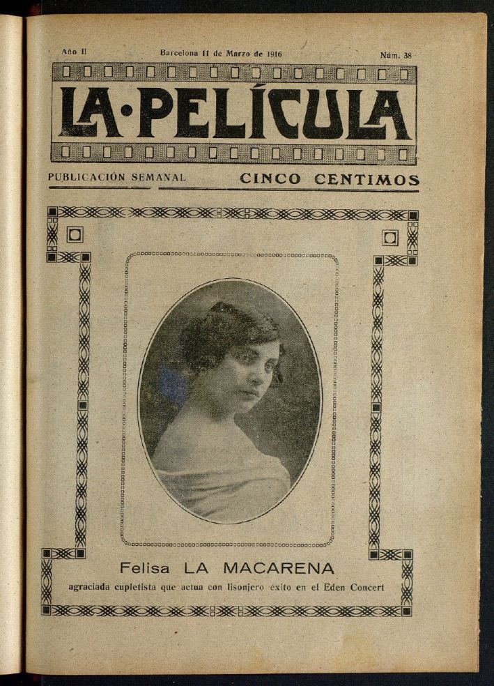 LA PELICULA (SPAIN) magazine side cover Issue 38 11 March 1916