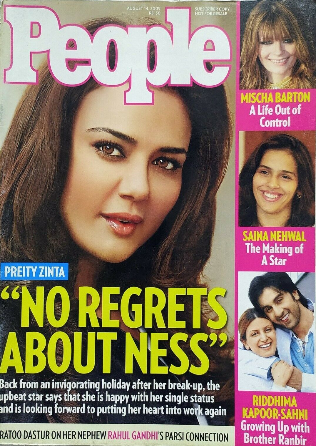 PEOPLE INDIA magazine side cover 14 August 2009