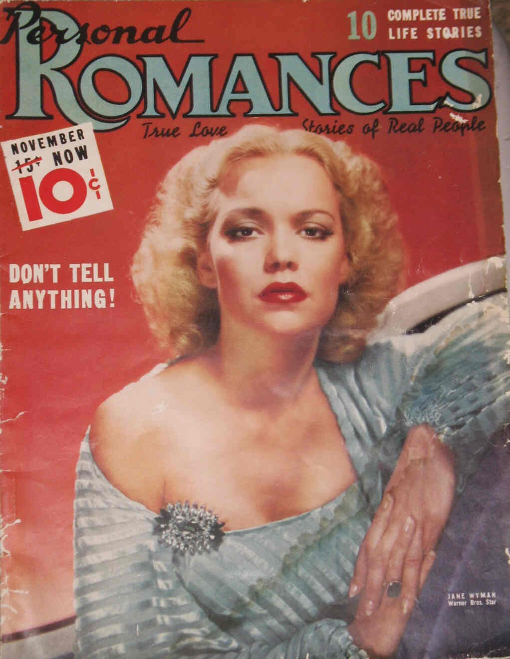 PERSONAL ROMANCES magazine side cover November 1939