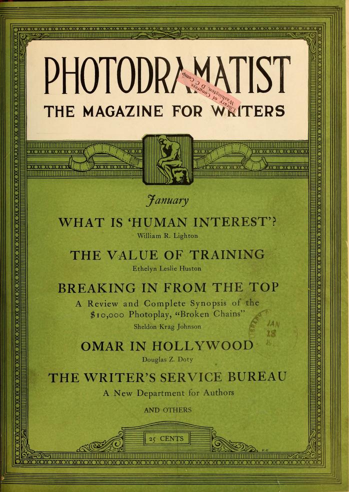 PHOTODRAMATIST magazine side cover January 1923