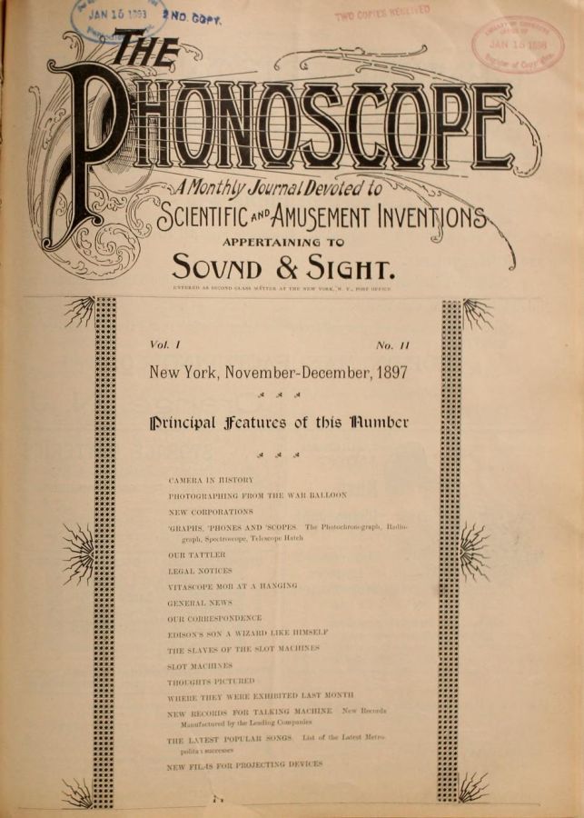 PHONOSCOPE magazine side cover Issue 11 November-December 1897