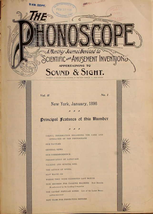 PHONOSCOPE magazine side cover January 1898