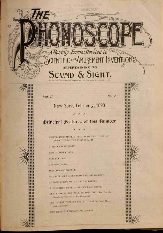 PHONOSCOPE magazine side cover February 1898