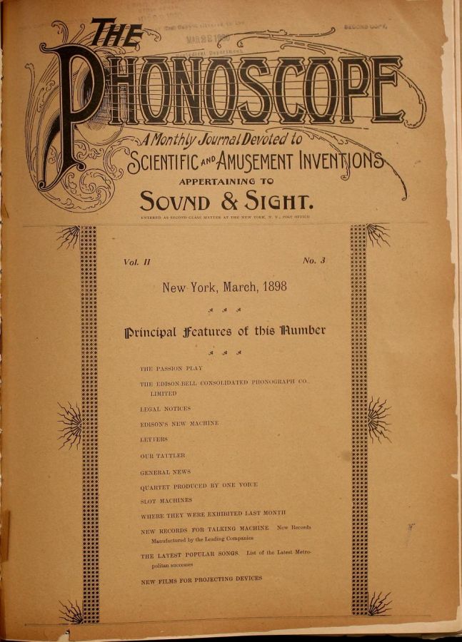 PHONOSCOPE magazine side cover March 1898