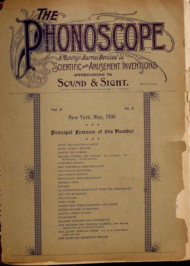 PHONOSCOPE magazine side cover May 1898
