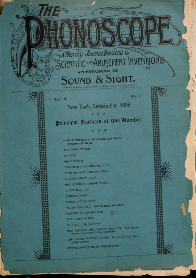 PHONOSCOPE magazine side cover September 1898