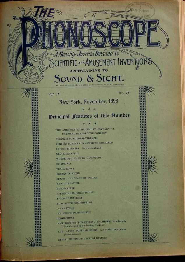 PHONOSCOPE magazine side cover November 1898