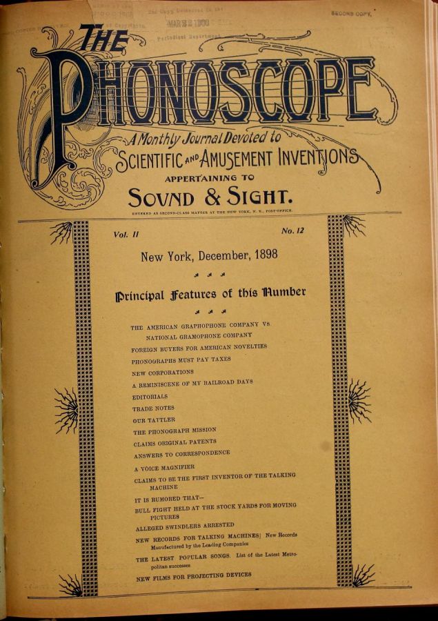 PHONOSCOPE magazine side cover December 1898