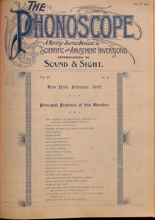 PHONOSCOPE magazine side cover February 1899