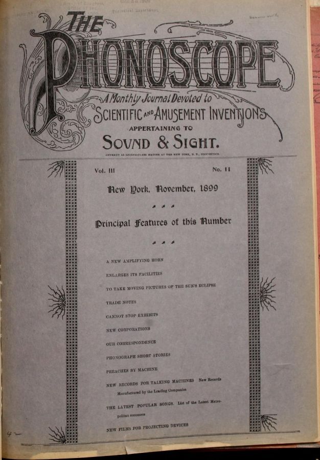 PHONOSCOPE magazine side cover November 1899