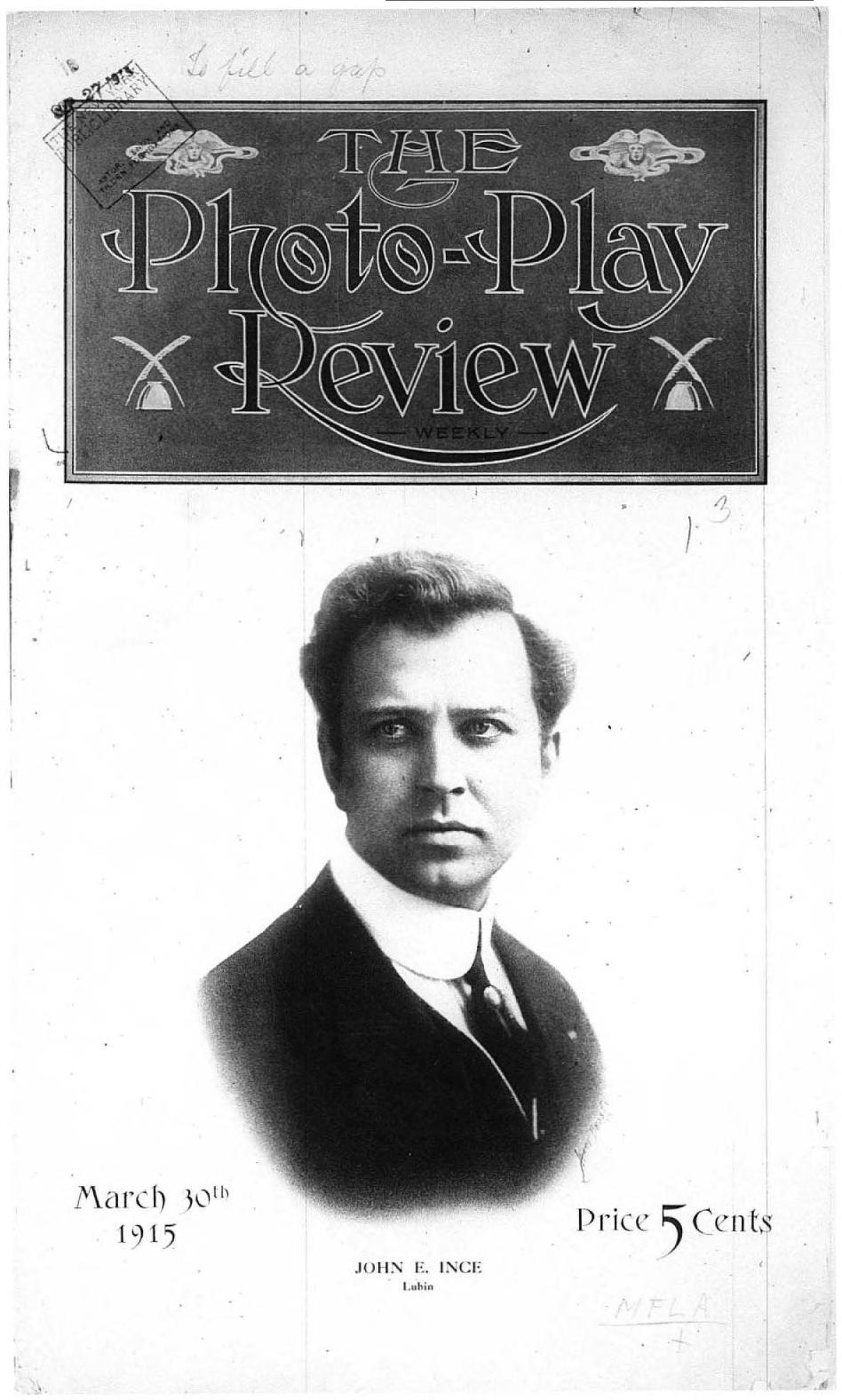 PHOTO-PLAY REVIEW magazine side cover Issue 3 30 March 1915