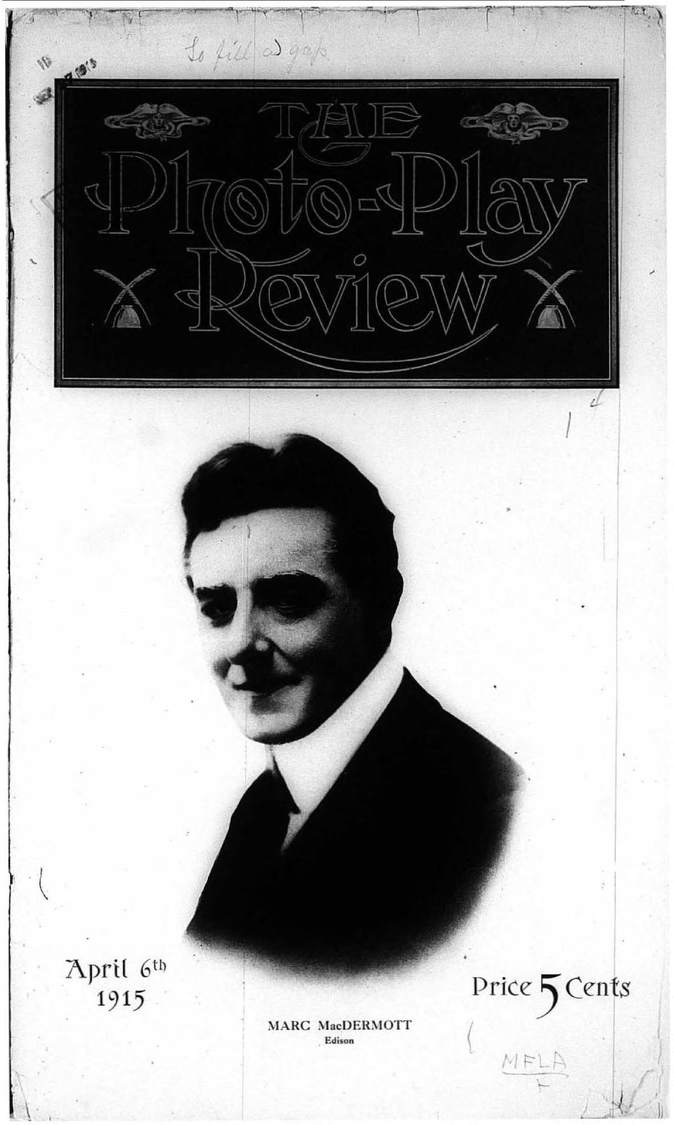 PHOTO-PLAY REVIEW magazine side cover 6 April 1915