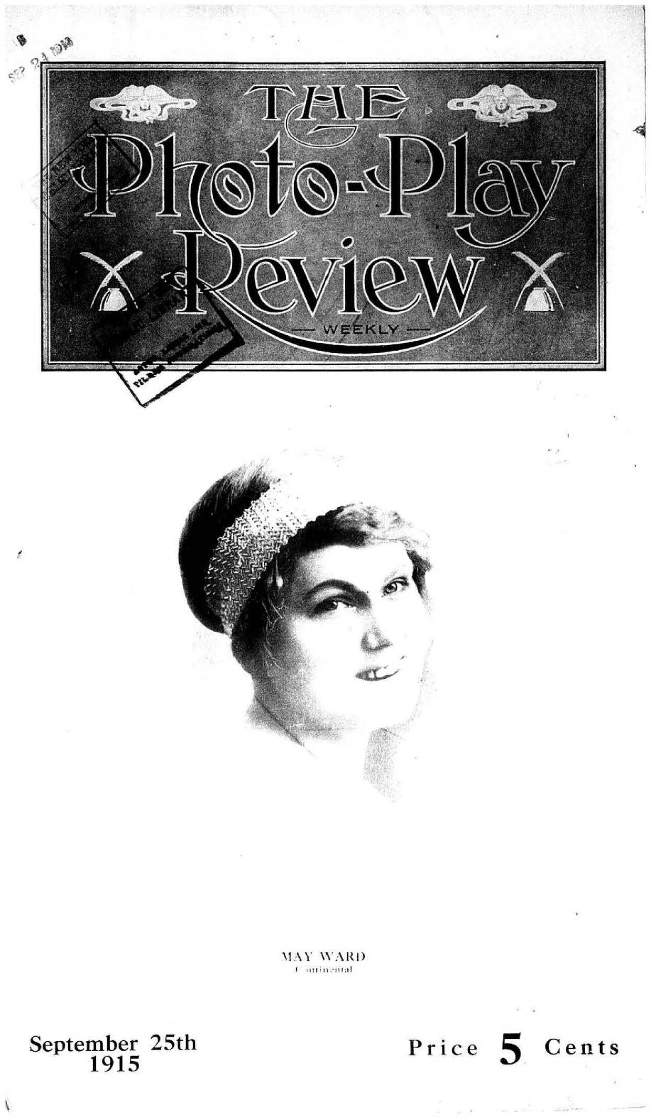 PHOTO-PLAY REVIEW magazine side cover 25 September 1915