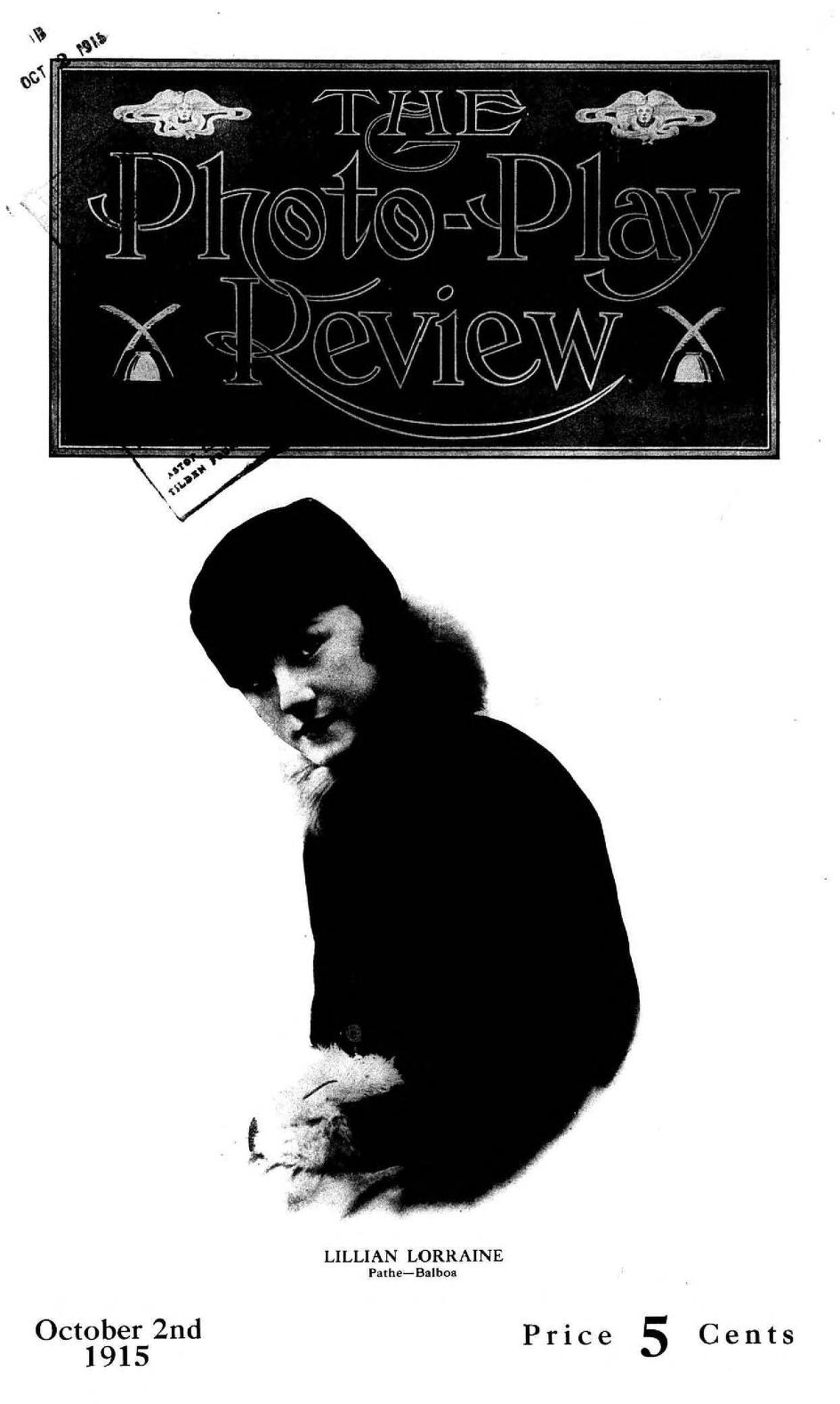 PHOTO-PLAY REVIEW magazine side cover 2 October 1915