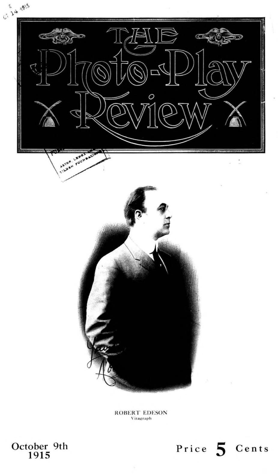 PHOTO-PLAY REVIEW magazine side cover 9 October 1915