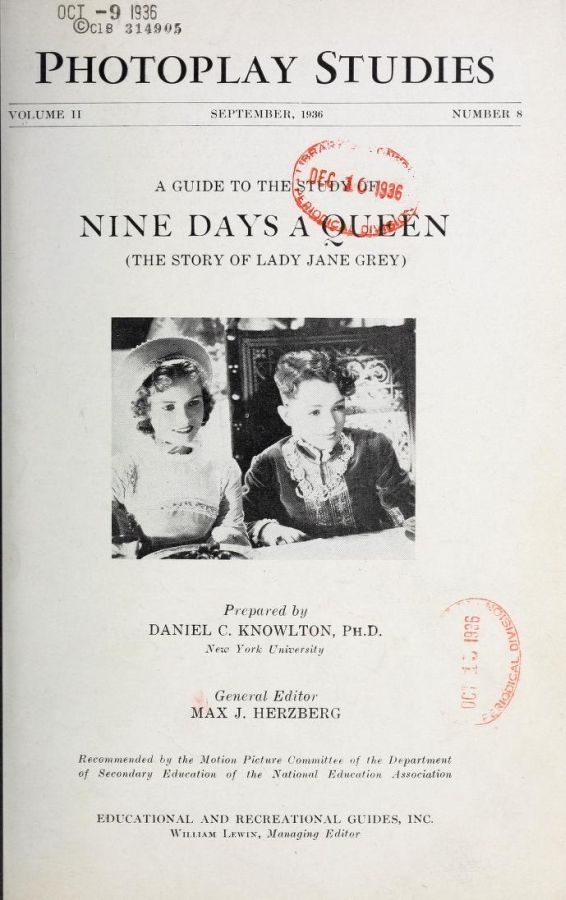 PHOTOPLAY STUDIES magazine side cover Issue 8 September 1936