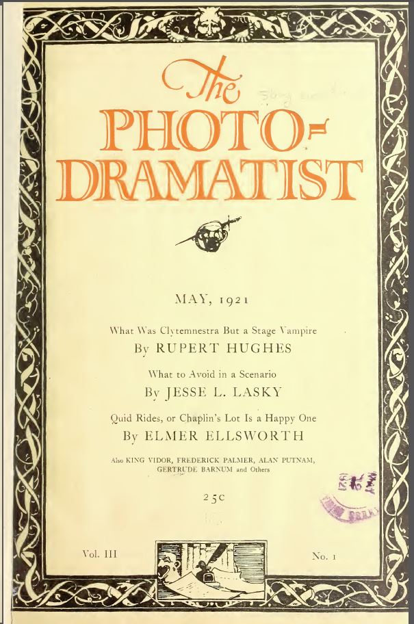 PHOTODRAMATIST magazine side cover May 1921