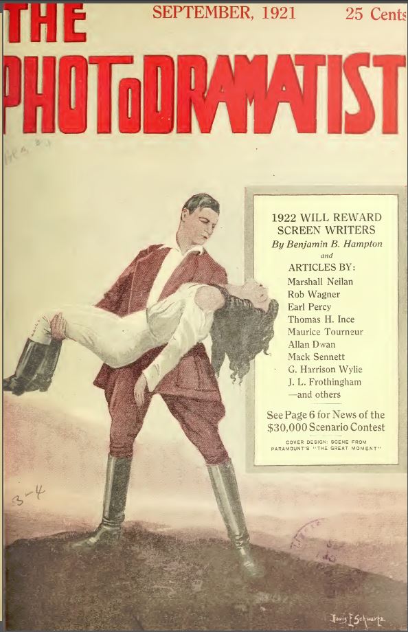 PHOTODRAMATIST magazine side cover September 1921