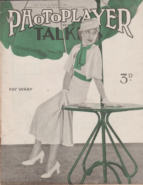PHOTOPLAYER | THE magazine side cover  Vol 11 No  13 19 August 1933