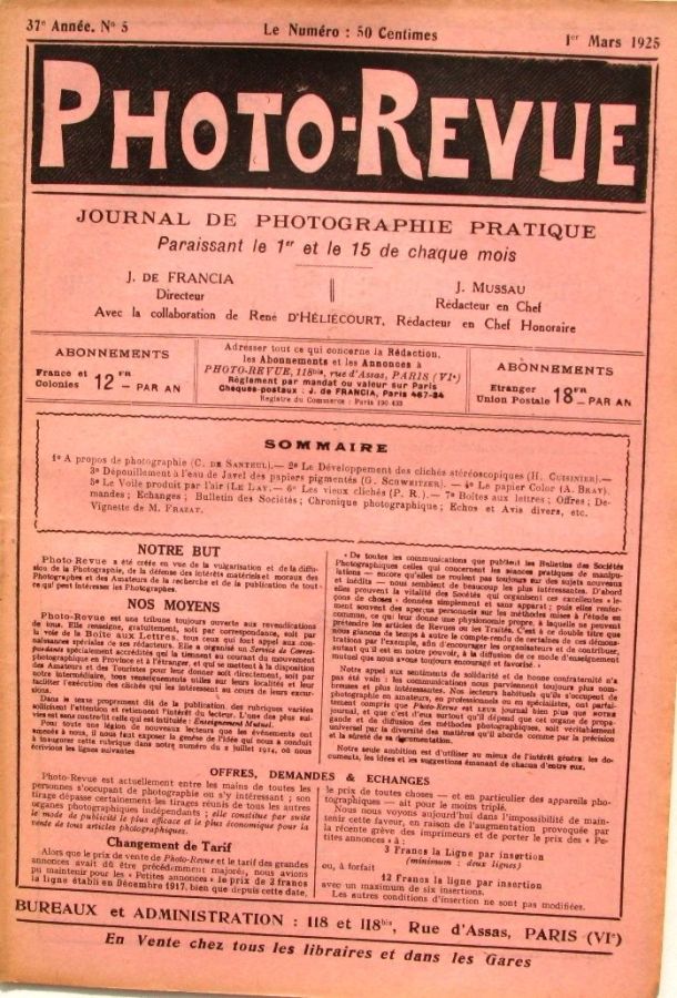 PHOTO-REVUE magazine side cover Issue 5 1 March 1925
