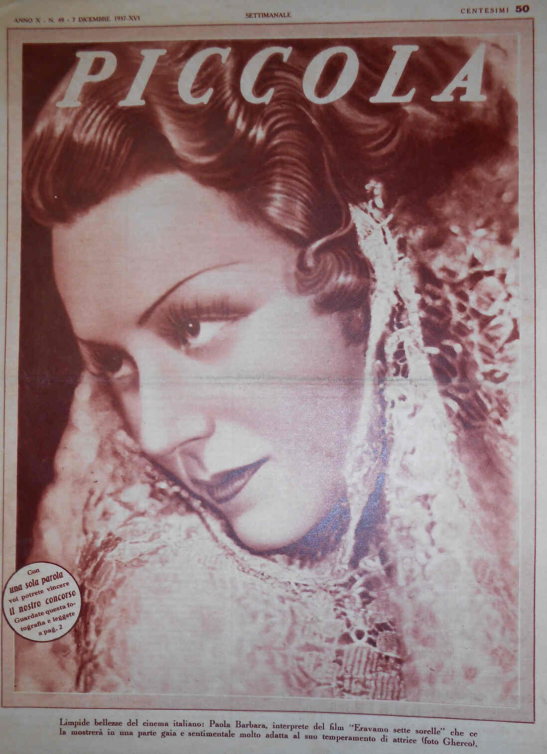 PICCOLA magazine side cover Issue 49 7 December 1937