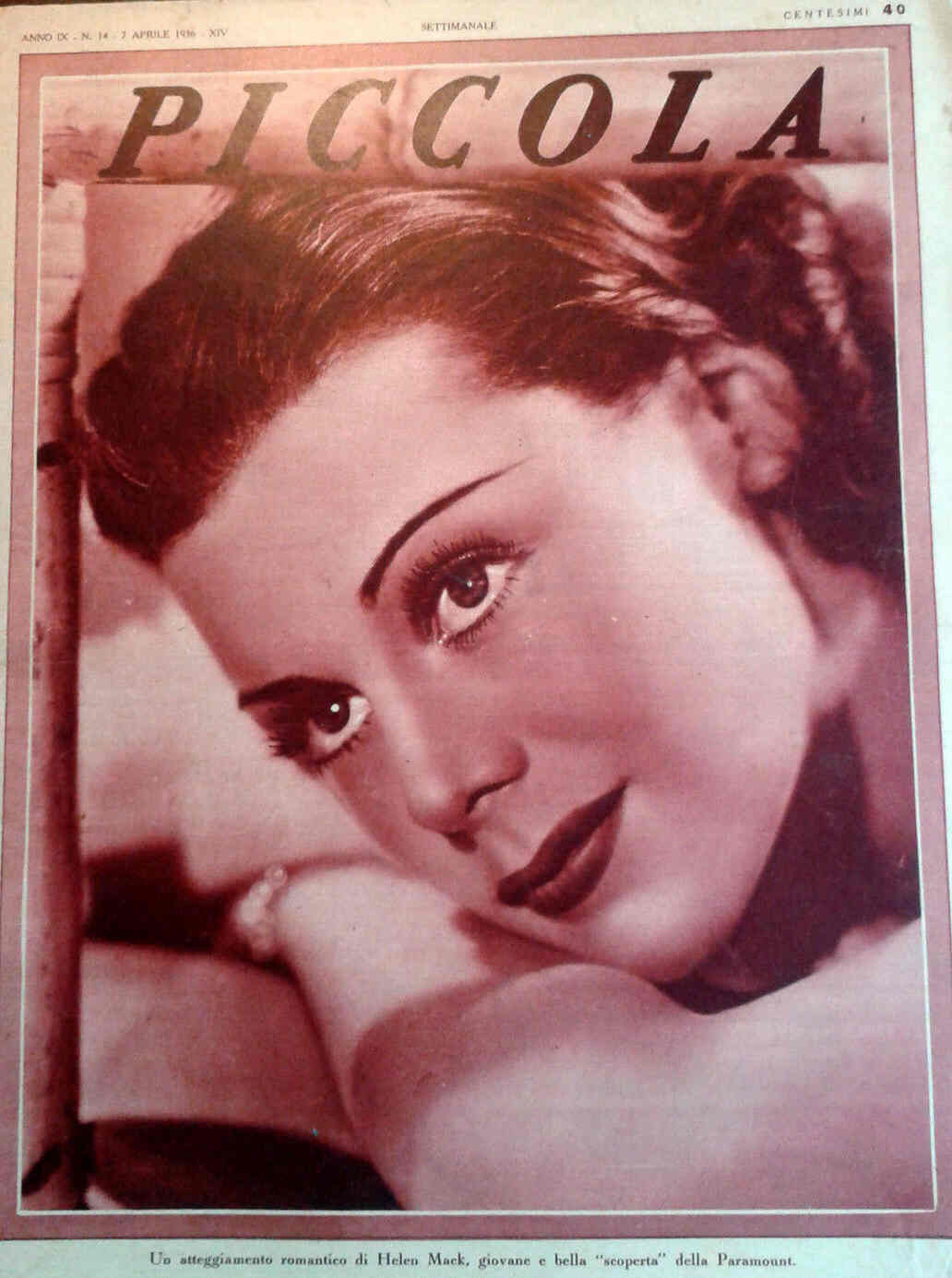 PICCOLA magazine side cover Issue 14 7 April 1936