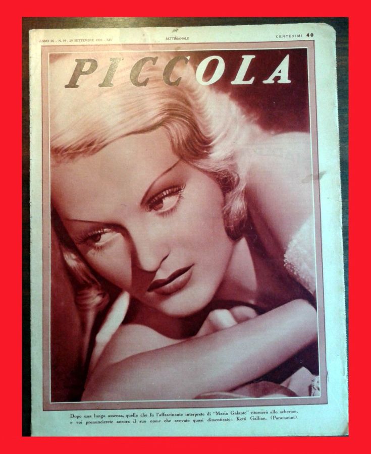 PICCOLA magazine side cover Issue 39 29 September 1936