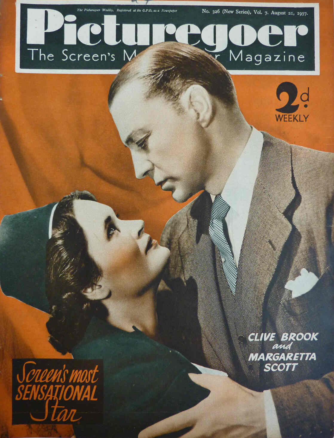 PICTUREGOER magazine side cover Issue 326  Weekly 21 August 1937