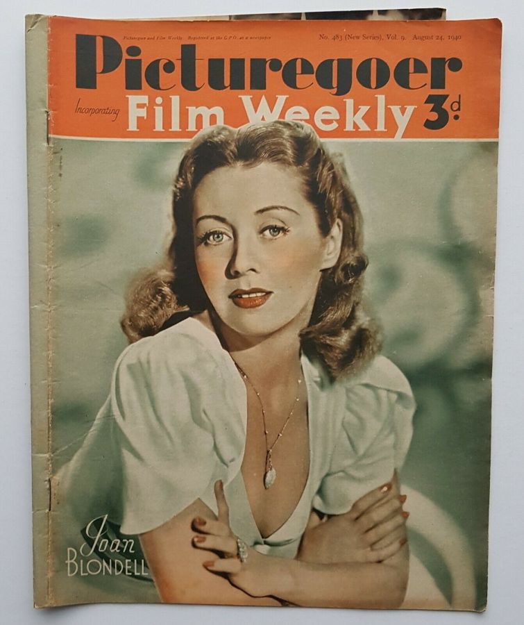 PICTUREGOER magazine side cover Issue 483  Weekly 24 August 1940