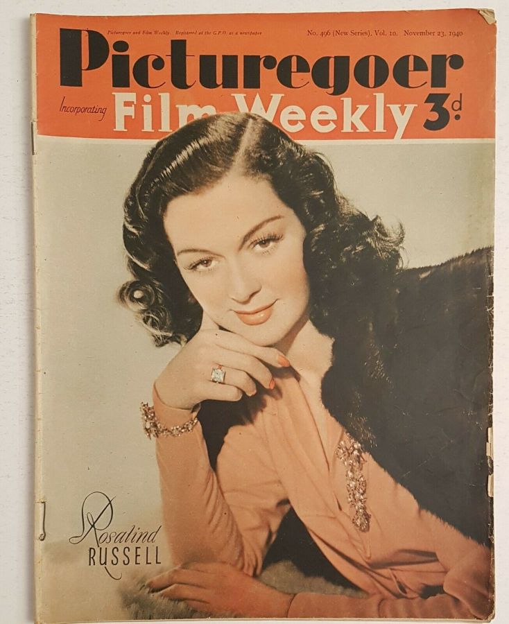 PICTUREGOER magazine side cover Issue 496  Weekly 23 November 1940