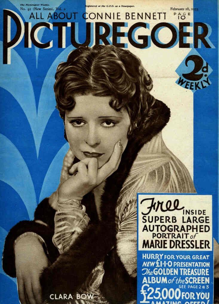 PICTUREGOER magazine side cover Issue 91  Weekly 18 February 1933