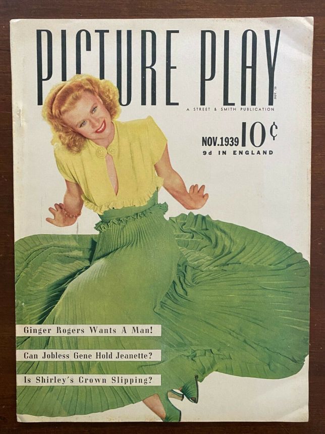 PICTURE PLAY magazine side cover November 1939