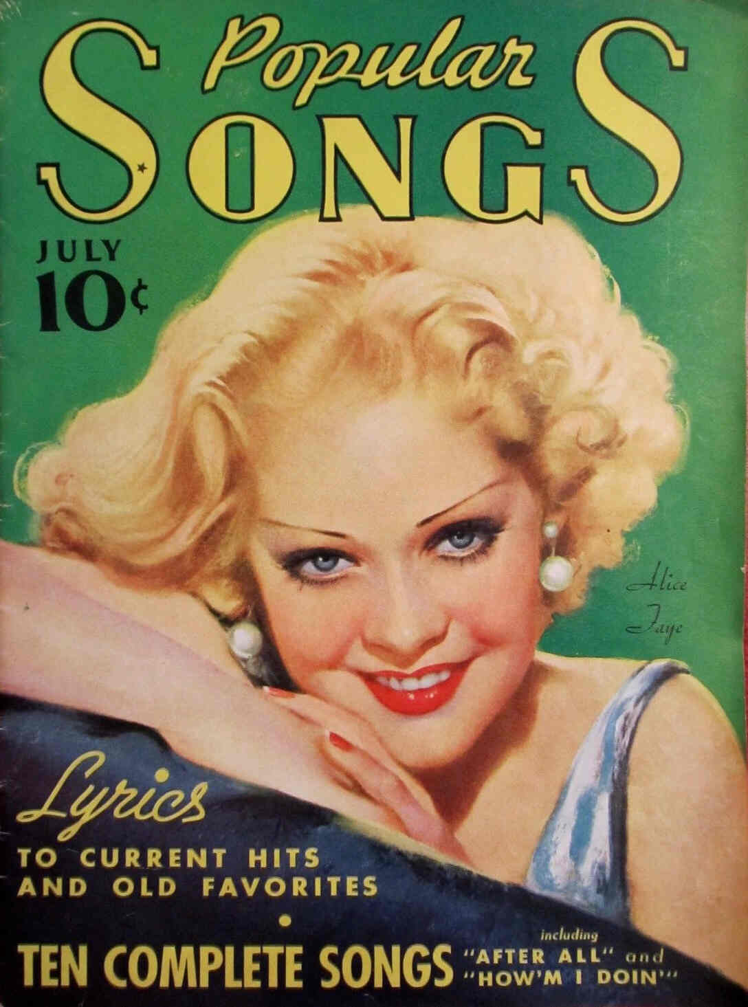 POPULAR SONGS magazine side cover July 1935