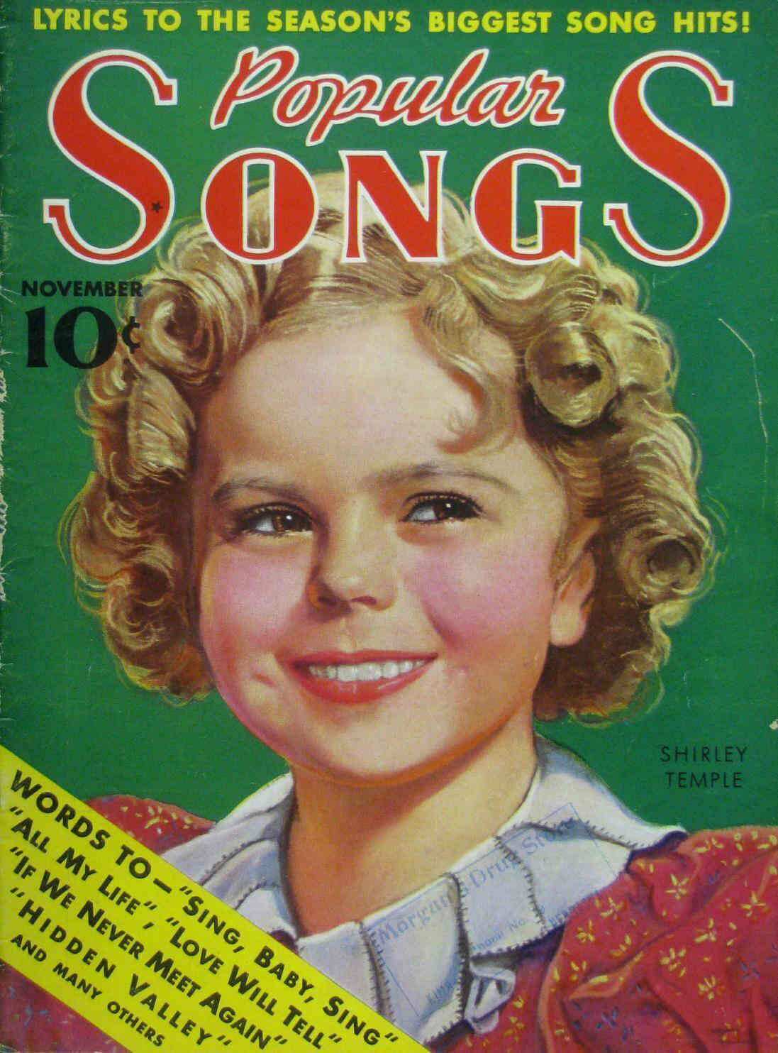 POPULAR SONGS magazine side cover November 1936